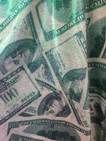 Load image into Gallery viewer, Money 100 glitter foil pattern 4 way stretch fabric, SOLD BY YARD 60 inches wide
