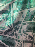 Load image into Gallery viewer, Money 100 glitter foil pattern 4 way stretch fabric, SOLD BY YARD 60 inches wide
