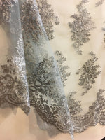 Load image into Gallery viewer, Floral Tulle Lace scalloped Edges Embroidery Fabric Sold By Yard AVAILABLE MULTIPLE COLORS
