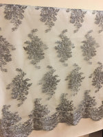 Load image into Gallery viewer, Floral Tulle Lace scalloped Edges Embroidery Fabric Sold By Yard AVAILABLE MULTIPLE COLORS
