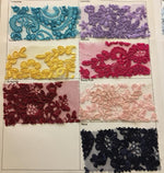 Load image into Gallery viewer, Sarah Floral Tulle Lace scalloped Edges Embroidery Fabric Sold By Yard AVAILABLE MULTIPLE COLORS
