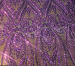 Load image into Gallery viewer, Victorian Egg/Tulip, PLUM , Big Print, Sequin, 4-way Stretch, Fabric 54" Sold By the Yard, Wedding, Prom, Dresses, Lingerie, Pageant
