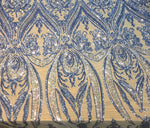 Load image into Gallery viewer, Victorian Egg/Tulip, LIGHT BLUE  , Big Print, Sequin, 4-way Stretch, Fabric 54" Sold By the Yard
