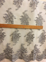 Load image into Gallery viewer, Floral Tulle Lace scalloped Edges Embroidery Fabric Sold By Yard AVAILABLE MULTIPLE COLORS

