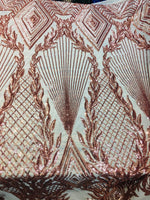 Load image into Gallery viewer, Jewel , bright Rose Gold on nude Big Print, Sequin, 4-way Stretch, Fabric 54" By the Yard, Wedding, Prom, Dresses, Lingerie, Pageant
