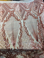 Load image into Gallery viewer, Jewel , bright Rose Gold on nude Big Print, Sequin, 4-way Stretch, Fabric 54" By the Yard, Wedding, Prom, Dresses, Lingerie, Pageant
