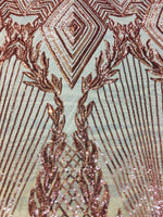 Load image into Gallery viewer, Jewel , bright Rose Gold on nude Big Print, Sequin, 4-way Stretch, Fabric 54" By the Yard, Wedding, Prom, Dresses, Lingerie, Pageant
