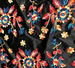 Load image into Gallery viewer, Floral Design #2 Embroidered Black Stretch Velvet dance wear home decor fabric by the yard 60" Wide
