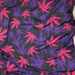 Load image into Gallery viewer, Purple pink black  Nylon spandex multicolored FLOWER  (PLANT) leaves print sold by the yard
