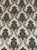 Load image into Gallery viewer, Chenille Charcoal Silver Grenada  Fabric Damask Print by the yard
