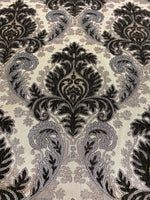 Load image into Gallery viewer, Chenille Charcoal Silver Grenada  Fabric Damask Print by the yard
