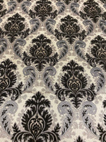 Load image into Gallery viewer, Chenille Charcoal Silver Grenada  Fabric Damask Print by the yard

