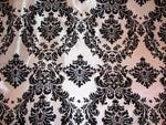 Load image into Gallery viewer, Pink Taffeta Black Flocking Damask fabric per yard
