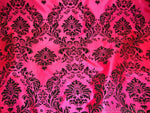 Load image into Gallery viewer, Fuchsia Taffeta Black Flocking Damask fabric per yard
