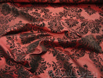 Load image into Gallery viewer, Burgundy Taffeta Black Flocking Damask fabric per yard
