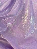 Load image into Gallery viewer, Lavender pearl Snake Hologram Spandex 4 way stretch 58" wide fabric
