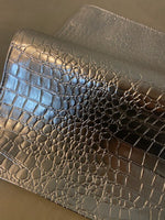 Load image into Gallery viewer, Silver Crocodile Vinyl Placemats Set of 6 – 14x14 Luxury Metallic Table Mats – Waterproof Wipeable Dining Decor – Modern Glam Table Setting
