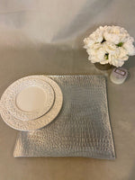 Load image into Gallery viewer, Silver Crocodile Vinyl Placemats Set of 6 – 14x14 Luxury Metallic Table Mats – Waterproof Wipeable Dining Decor – Modern Glam Table Setting
