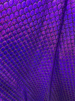 Load image into Gallery viewer, 4-Way Stretch Purple, Mermaid Hologram Spandex Metallic foil scales Fabric by the yard
