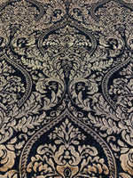 Load image into Gallery viewer, Chenille,Napoli Black damask on gold  56" Wide Fabric, upholstery, pillow fabric by the yard
