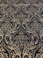 Load image into Gallery viewer, Chenille,Napoli Black damask on gold  56" Wide Fabric, upholstery, pillow fabric by the yard
