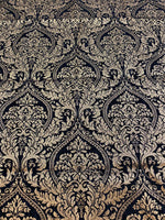 Load image into Gallery viewer, Chenille,Napoli Black damask on gold  56" Wide Fabric, upholstery, pillow fabric by the yard
