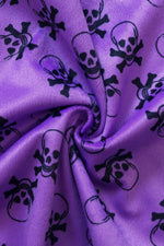 Load image into Gallery viewer, 58"  Wide Black skull on purple Velboa Fabric per yard
