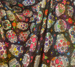 Load image into Gallery viewer, skull glitter on black Spandex fabric 60" by the yard
