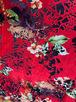 Load image into Gallery viewer, Red floral Stretch burnout Velvet lace  Draping, Curtains, Appeal Dresses 100% POLYESTER

