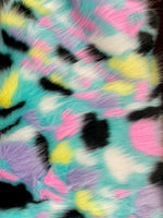 Load image into Gallery viewer, 58"  Wide pastel Patch colored faux fur, shaggy soft, colorful Upholstery Fabric by the yard
