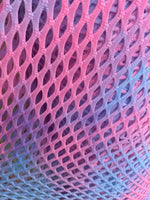 Load image into Gallery viewer, Pink/ blue Shiny Fishnet with Lurex Nylon Spandex 60" Sold by Yard  58" wide  Sportswear, Athletic
