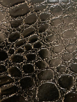 Load image into Gallery viewer, Black sparkle gator Vinyl Leather Crocodile embossed Faux vinyl fake upholstery fabric sold per yard 54" Wide ships rolled
