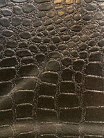 Load image into Gallery viewer, Black sparkle gator Vinyl Leather Crocodile embossed Faux vinyl fake upholstery fabric sold per yard 54" Wide ships rolled

