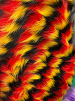 Load image into Gallery viewer, 58"  Wide Orange black  and Yellow 3 Tone Zigzag Faux Fur Upholstery Fabric by the yard
