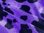 Load image into Gallery viewer, Black on Purple Spots Cow Animal print Velboa Fabric BY THE YARD 60" Wide Drapery, Upholstery, Clothing Fabric
