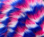Load image into Gallery viewer, 58"  Wide Pink White and Blue 3 Tone Zigzag Faux Fur Upholstery Fabric by the yard
