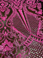 Load image into Gallery viewer, Fuchsia Victoria Egg/Tulip, Sequin, 4-way Stretch, Fabric 54" wide
