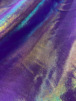 Load image into Gallery viewer, Purple blue iridescent Mystique Metallic Foil 4Way Stretch Spandex fabric BY THE YARD swimwear dancewear costume 60" Wide
