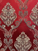 Load image into Gallery viewer, Damask on Red Renaissance Jacquard  Upholstery drapery fabric by the yard
