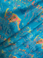 Load image into Gallery viewer, Turquoise Hologram swirl spandex Swimsuit clothing Fabric by the yard
