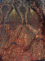 Load image into Gallery viewer, Jewel ,iridescent orange black necklace , Big Print, Sequin, 4-way Stretch, Fabric 54" By the Yard, Wedding, Prom, Dresses, Lingerie Pageant
