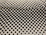 Load image into Gallery viewer, Taffeta Black Flocking dots on white fabric per yard 60” wide
