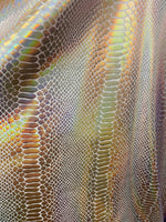 Load image into Gallery viewer, Gold Iridescent Snake Scales Hologram Nylon Spandex Fabric 58" wide
