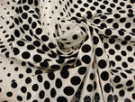 Load image into Gallery viewer, Taffeta Black Flocking dots on white fabric per yard 60” wide

