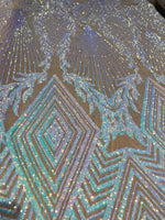 Load image into Gallery viewer, Jewel ,purple  iridescent , Big Print, Sequin, 4-way Stretch, Fabric 54" By the Yard
