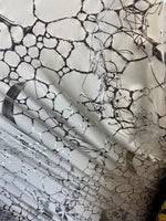 Load image into Gallery viewer, Silver drizzle foil  on white  stretch spandex SOLD BY YARD 60 inches wide
