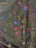 Load image into Gallery viewer, Multi  galaxy foil on black stretch spandex SOLD BY YARD 60 inches wide
