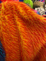Load image into Gallery viewer, Faux Fake Fur Spiked Red, Orange on Yellow 3 Tone 60 Inch Wide Fabric By the Yard
