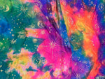 Load image into Gallery viewer, Multi tie dye galaxy foil on black stretch spandex SOLD BY YARD 60 inches wide
