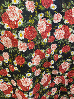 Load image into Gallery viewer, Red floral Poly cotton fabric sold  by yard 58" wide
